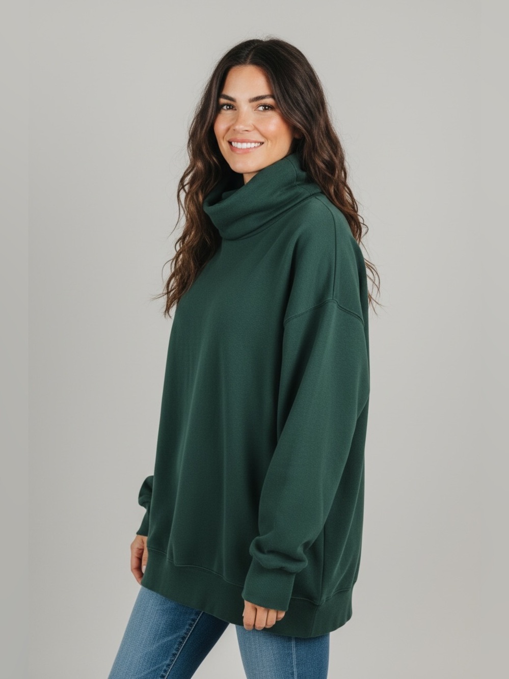 Forest Green Oversized Turtleneck Sweater